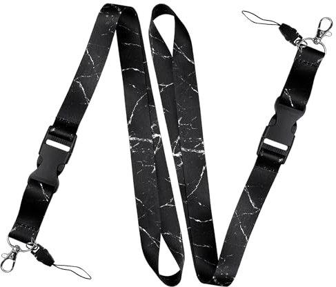 Lot de 2 cordons de cou, cordon pour clé, cordon pour téléphone portable, cordon pour homme, cordon portable, porte-clés, chaîne pendentif pour téléphone portable (noir)