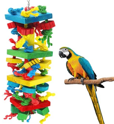Bird Parrot Chewing Toys，Multicolored Natural Wooden Blocks Tearing Toys for Chewing,Climbing, Unraveling and Preening,Best Bird Toys for African Grey Parrot 、Macaws、Cockatoos and Amazon Parrots