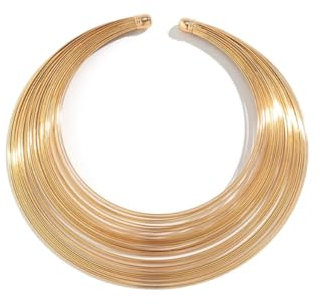 MAJALE - Girocollo rigido in filo dorato o argento - Choker in filo metallico con giri - Collana in filo dorato per collo - Placcato in oro e argento, Talla Única, Placcato in oro, Non applicabile.