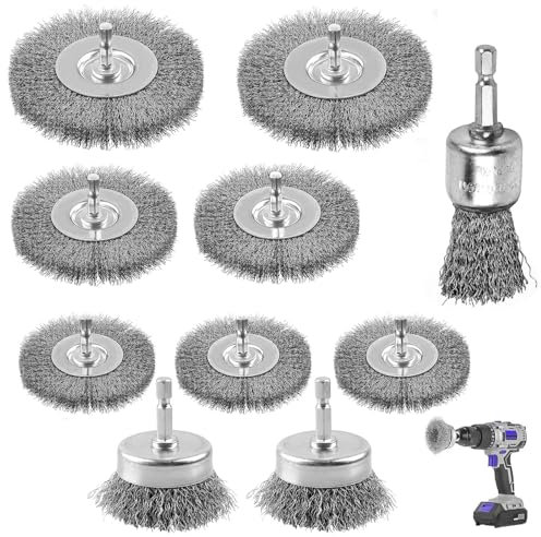 Wire Brushes for Drills Set - 10pcs Wire Brush Wheel Cup Brush Set Wire with 1/4-Inch Shank Brush Kit Cup Brush & Tube Brush Drill Wire Brush Attachment for Cleaning Rust Wood Removal, Removing Paint