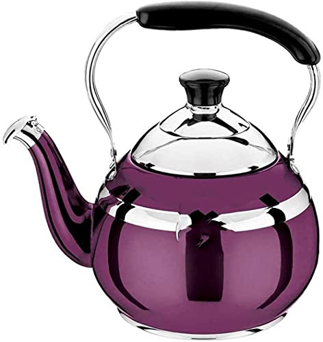 Stainless Steel Whistling Gas Kettle Mirror Polish with Traditional Retro Tea Coffee Water Pot Mingyin Gas Induction Cooker Kettle-Purple||1.5L