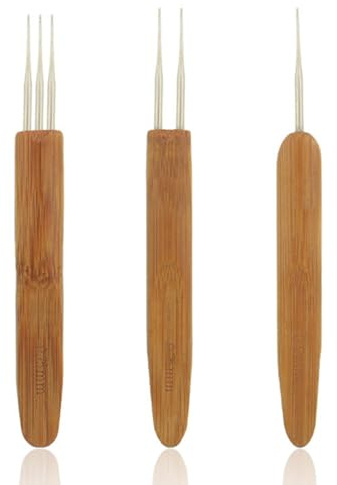 Visxcnu 3 Stück Dreadlock Häkelnadel Bambus Nadel Weben Häkeln, 0,5 mm 1 Haken,2 Haken,3 Haken Dreadlock-Haken für Haare, Häkelnadel-Set mit Bambusgriffen, Ideal für Dreadlocks, Zöpfe, Perücken