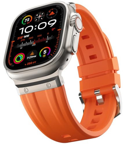 Tasikar Sport Bracelet Compatible avec Apple Watch Ultra 49mm 46mm 45mm 44mm 42mm Acier Inoxydable Silicone de Bracelet Compatible avec iWatch Ultra2 Ultra Series 10 9 8 7 6 5 4 3 2 1 SE, Orange