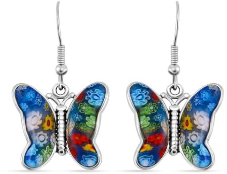 SHOP LC Murano-Ohrringe für Damen – Farbenfrohe Millefiori-Schmetterlings- und Gänseblümchen-Ohrhänger | Sommerlicher Modeschmuck | Trendiges Boho-Geschenk für Frauen und Mädchen