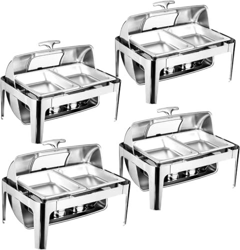 AFLEPCBRQ Chafing Dish Buffet-Set, Heizung und Isolierung, fünfteiliges Set mit Essens- und Wassertablett, Halter, Abdeckung, Brenner, 9 l, rechteckig, mit Sichtglas für die Cafeteria, Two