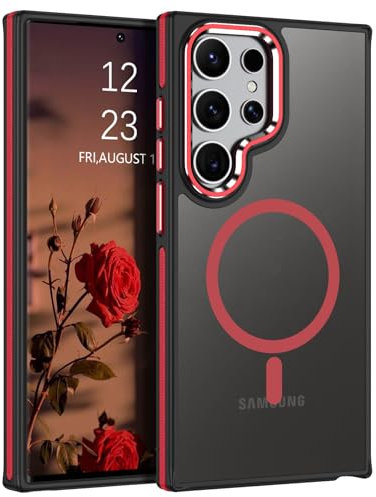 YINLAI for Samsung Galaxy S23 Ultra Magnetic Case Compatible with Magsafe Translucent Samsung S23 Ultra Phone Case Slim Protection Case for Samsung Galaxy S23 Ultra 6.8, Black/Red