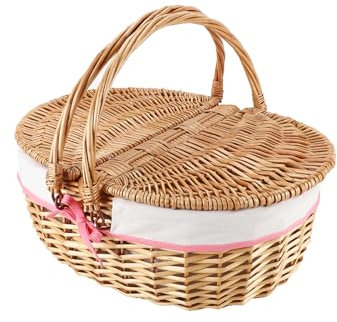 JJSQ Picknickkorb aus Weidengeflecht mit Deckel und Griffen, handgewebter Korb, Vintage-Stil, Picknickkorb mit Einsatz für 2 Personen, 43,2 x 33 x 17,8 cm, Natur