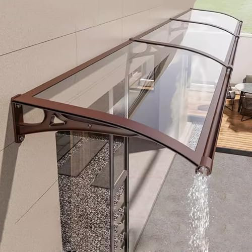 Transparent Polycarbonate Door Canopy with Aluminium Bracket Rain Shelter Cover for Outdoor Patio Curved Window Awning Mute Canopies Multiple (Coffee 100x190cm)
