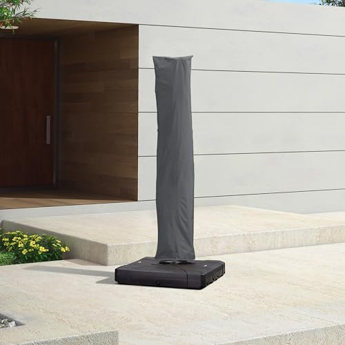PURPLE LEAF Sonnenschirm Schutzhülle 280 x 61 cm, Abdeckhauben für Ampelschirm Groß mit Reißverschluss und Stab, UV-beständig Wasserabweisend, Grau