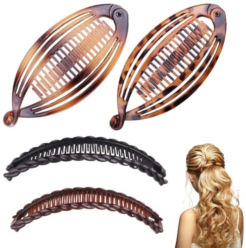 4 Stück Groß Bananen Haarspange Vintage Bananenspange Haare Banana Hair Clip Pferdeschwanz Haarklammer Haarspangen Damen Dickes Haar Banana Clip Thick Hair für Damen und Mädchen