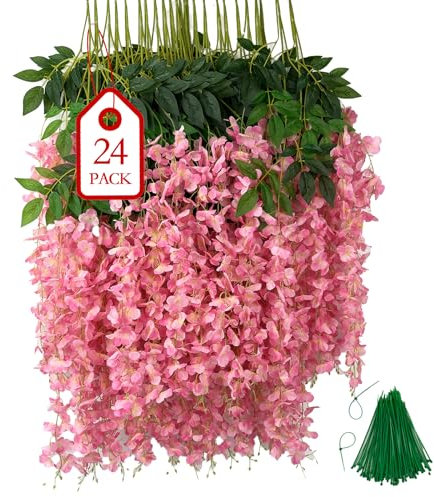 BIRDDIE 24 Stück Künstliche Glyzinien Hängende Blumen Kunstblumen Hängend Wie Echt Künstlich Hängeblumen für Outdoor Draußen Balkon Garten Hochzeit