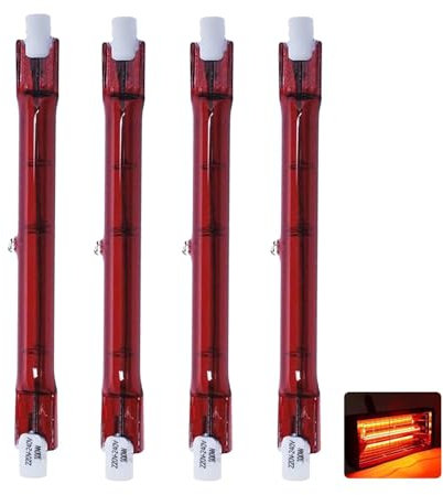 Infrarotlampe 500W 118mm, R7S Halogenstab 500LM, 500W Infrarot Halogen Lampe Dimmbar, 230V Halogenstäbe Dimmbar kein Flimmern, Quarz Infrarot Heizlampe Wärmelampe Rot Halogenstablampe, 4 Stück