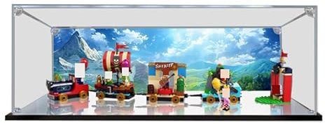 HCAEIOFJ Transparente Acryl-Vitrine für LegoDisney 43212, geeignet für Zug voller Spaß mit Vaiana-Schaukasten, Geschenk (nur Vitrine) (Spiegel unten + Hintergrund)