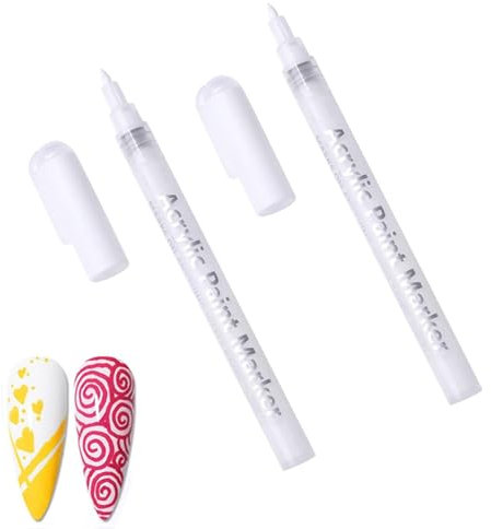 Quick Dry Fine Tips Nail Art Pens Nail Art Graffiti Pen Nail Drawing Pen Fine Point Nail Polish Pen for DIY Nail Art Decoration DIY Dot Line Pattern - White