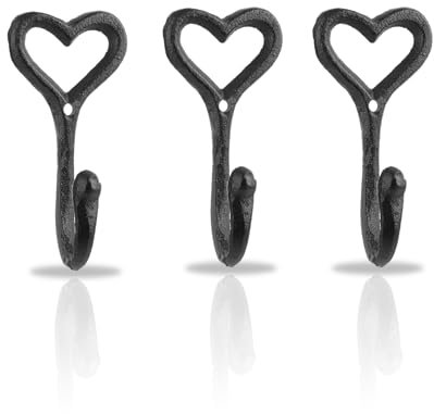 NiCola Black Hooks, Cast Iron Coat Hook, Handmade Decorative Wall Hooks for Hanging Coats Bags Towels Hats, Screws Included for Set of 3