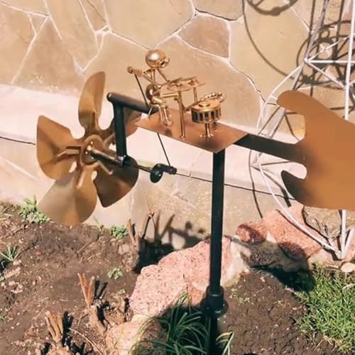 2025 Handmade Metal Drummer Windmill,32 cm Schlagzeuger Windrad Garten,Gartenstecker Sculpture Windmühle Windspiel Garten Ornamente,handgefertigte Metall Percussionist Musik Windmühle Statue