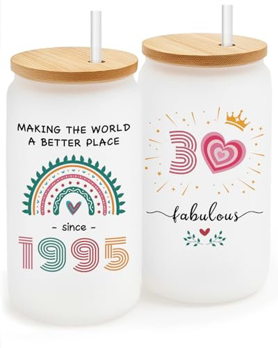 GiftGem 30th Birthday Gifts for Women - 30th Birthdays Creative Travel Mug, Interesting Glass Mug, Coke Cup, Born in 1995 Birthday Gift for Girlfriend Best Friend Female Mum Wife Daughter Sister