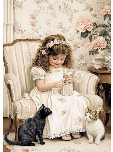 NEWENMO Ange Élégant Diamond Painting Set,Chats Mignons Peinture Diamant pour Adultes,5D Belles Fleurs Diamant Painting Kit Complete,Pont Cristal Débutant Art Kit,pour Maison Décoration-30x40cm