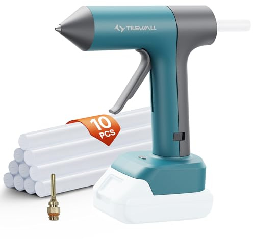 Tilswall Cordless Hot Glue Gun Compatible with Makita 18V/20V Battery,100W Full Size Glue Gun,90s Fast Preheating,10 x 11 mm (0.43) Glue Sticks for DIY,Crafts&Home Quick Repairs(Battery Not Included)