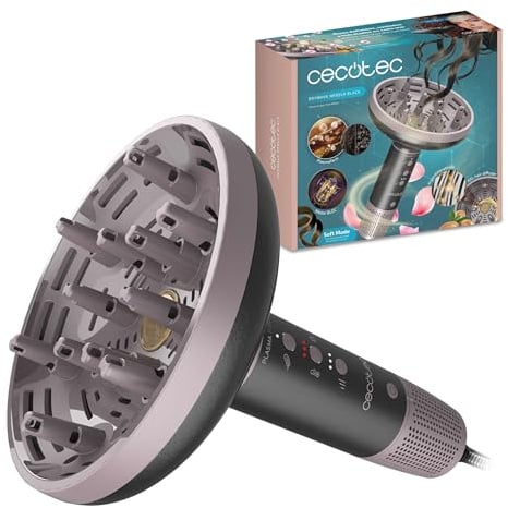 Cecotec Secador Difusor Pelo Rizado XXL DryWave Nébula Black. 1300W, Aceite de Argán y Queratina, Motor Brushless, PlasmaTech Antiencrespamiento, Modo Soft, 3 Velocidades y Temperaturas, 12 Púas