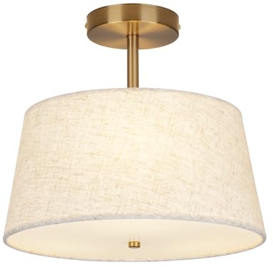 CALOKES Moderne Runde Stoff Semi-Flush Deckenlampe mit 3 E27 Fassungen, Beige Leinen Deckenleuchte für Wohnzimmer Schlafzimmer Küche Flur, Runde Deckenlampen für Decke, Ceiling Leuchte