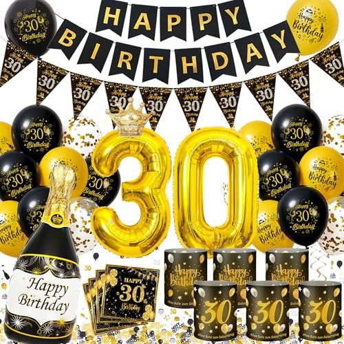 Tasoraor Deko 30 Geburtstag Mann Frau - 30. Geburtstagsdeko Luftballons Girlande und Windlicht Tischdeko, Folienballon Konfetti Servietten für 30 Geburtstagsfeier Dekoration