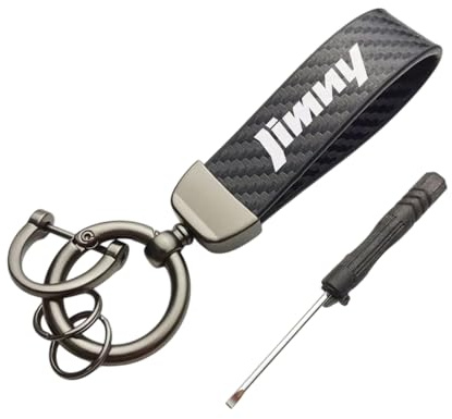 Leder Kohlefaser Auto Schlüsselanhänger für Suzuki Jimny Kohlefaser 360 ° Drehbarem D Ring Leder Schlüsselring Auto schlüsselbund Ersat,Black-A