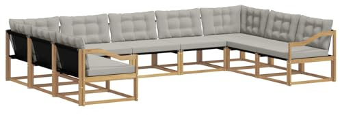 vidaXL Outdoor-Sofagarnitur mit Kissen 9 pcs Weiß und Hellgrau, Garten Lounge, Moderne Outdoor-Couch, witterungsbeständiger Sitzbereich, bequem für die Terrasse