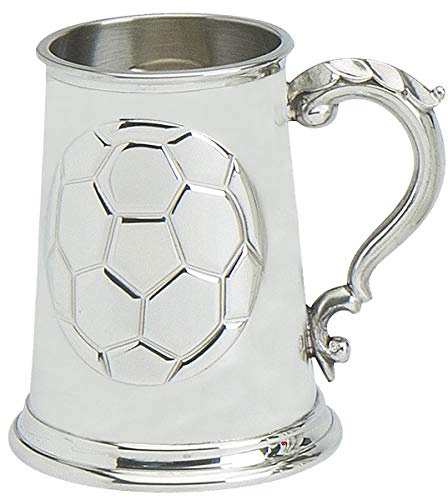 I LUV LTD Pewter Tankard Handmade Embossed Football Ball Soccer Ornate Handle