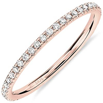 PAVOI 14K Gold Plated Sterling Silver CZ Simulated Diamond Stackable Ring Eternity Bands for Women