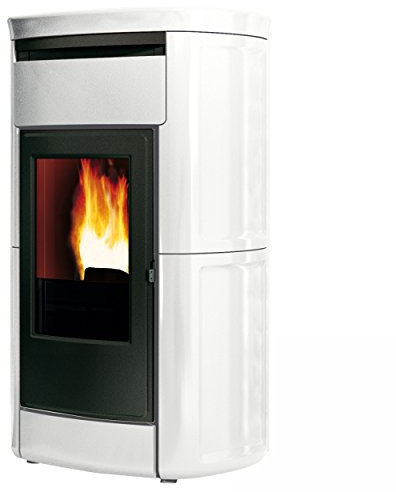 Edilkamin E805550 Kira - Stufa a pellet in ceramica, colore: Bianco lucido/A+