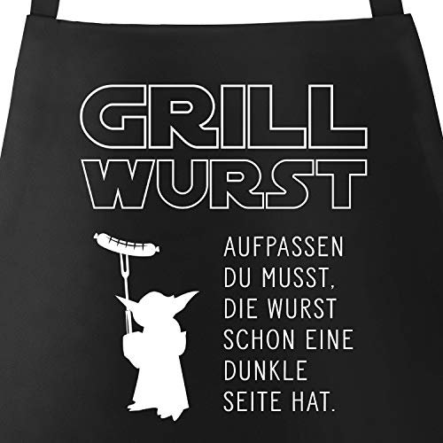 MoonWorks Grill-Schürze für Männer mit Spruch Grill Wurst Aufpassen du musst, die Wurst schon eine dunkle Seite hat Küchenschürze schwarz unisize