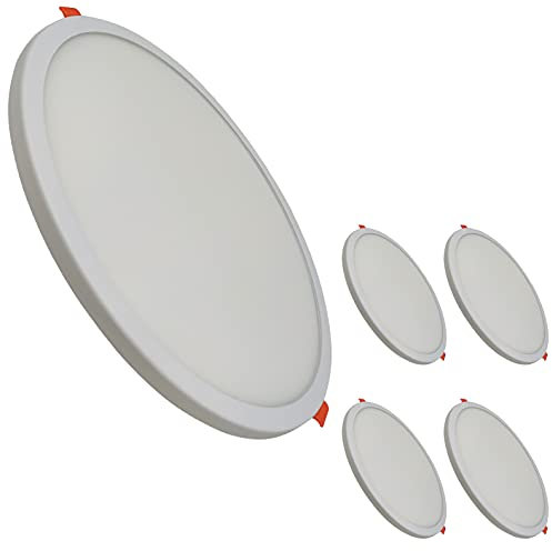 LED ATOMANT Pack 5x Panel LED Redondo Plano 20W Corte Ajustable 50-180mm, Blanco Neutro (4500K), 1800 lumenes