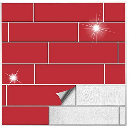 Kiwistar Adesivi per piastrelle, colore rosso lucido, 3 x 20 cm, 100 pezzi, piastrelle adesive
