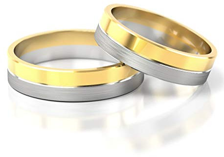 JC GOLD Trauringe - Gelbgold Weißgold Eheringe Bicolor inklusive Stein und Gravur im Paarpreis PL121 (14 Karat (585) Bicolor)