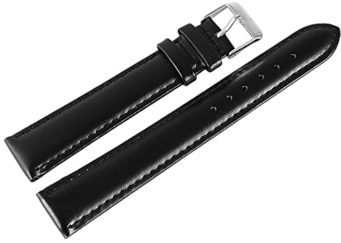 Excellanc-Uhrenarmband Ersatz Echt Leder glatt Dornschließe Breite 12-24 mm (Stegbreite: 12 mm, schwarz)