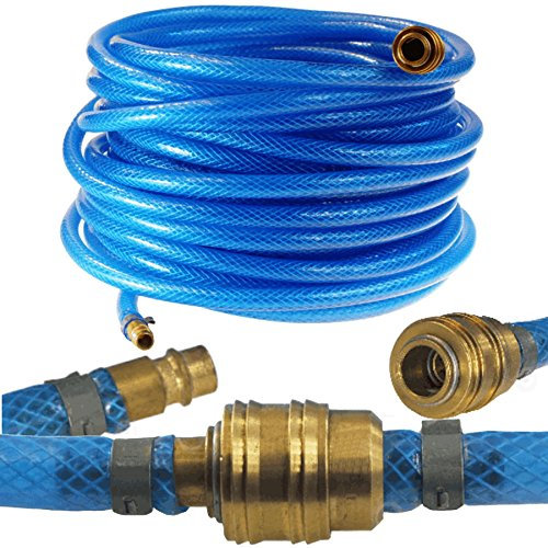 20 Meter DRUCKLUFTSCHLAUCH 15 bar Gewebeluftschlauch mit Kupplung Kupplung Stecknippel Druckluft Luftschlauch Kompressorschlauch Stecktülle Schnellkupplung Schlauch 20m Gewebedruckluftschlauch 20 m