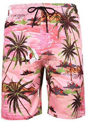 DOTBUY Casual Short de Bain Plage Hawaïennes Homme, 3D Imprimé Séchage Rapide Maillot de Bain Été Grande Taille Doublure en Maille Bermuda Pant Court de Sport Vacance Surf Running (M,Rose)