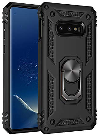BestST Schutzhülle für Samsung Galaxy S7 + 9H, Hartglas, Schutzhülle TPU/PC, weich, langlebig, mit 360 ° drehbarer Halterung, Ring, stoßfest, Armor Box, Schwarz