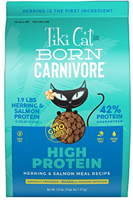 Tiki Cat Born Carnivore High Protein Dry Cat Food, Herring & Salmon Meal, 2.8 lbs. Bag