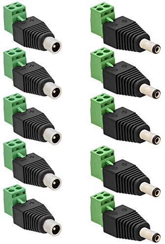 5x DC Stecker + 5x DC Buchse Adapter >Terminal Block 2 Pin Schraubklemmen Steckbar Set