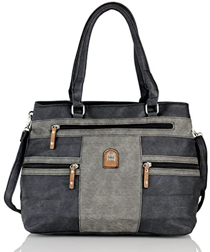 irisaa Handtasche Damen Shopper Mittelgroß Schultertasche Multifunktionale Henkeltasche Umhängetasche mit Abnehmbarem Schulterriemen und vielen Fächern, Damen Tasche:Schwarz Anthrazit