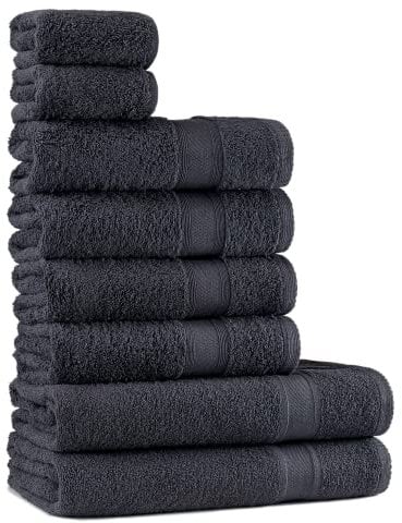 Tuiste Handtücher Set |%100 Baumwolle, 8 Teilig | 2X Badetücher Set, 4X Handtücher, 2X Gästetücher | Weich und Saugstark | Farbe : Anthrazit Grau