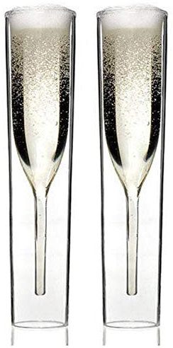 GEQIAN Glass Champagne Flute Glasses 2/4/6 Pcs Double Wall - Champagne Flutes Mouth-Blown Reusable Glass Best Gift for Parties Weddings Celebrations