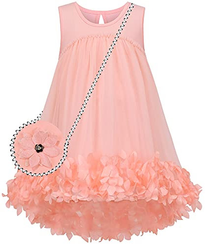 Sunny Fashion Robe Fille Bourse Sachet Fixer Rose pâle Taille Haute 3D Fleur sans Manches 10 Ans