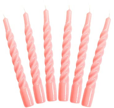 Candles with a Twist®, Stabkerzen gedreht, Hergestellt in Italien, 25 Farben verfügbar, Tafelkerzen lackiert, Spiralkerzen lange Brenndauer 5 Stunden, Kerzen Deko, 6 Stück, 2,2 x 21cm (Rosa)