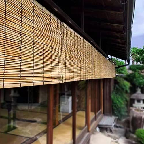 KDDEON Sonnenschutz Atmungsaktiv Bambusrollo,Wetterfestes Bambusjalousien,Sichtschutz Schilf Vorhang mit Lifter,Strohjalousien für Pavillon/Balkon/Pergola/Küche/Restaurant (150x160cm/57x63in)