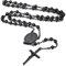FaithHeart Kreuz Kette Herren Damen Rosenkranzkette für Auto Erzengel Michael Anhänger Halskette Gebetskette Schwarz Edelstahlkette Orthodoxes Rosary Necklace Amulett Schmuck