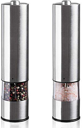 (HomeVibe) 2X Electric Salt and Pepper Mill Set Grinder Shaker Light Up Stainless Steel