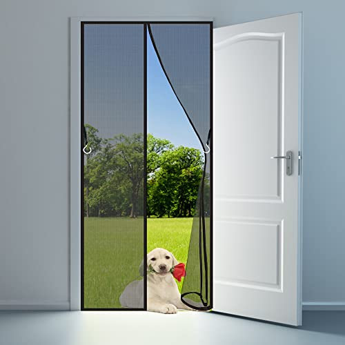 Insect Protection, 90x215cm Magnet Fly Screen Door,Installation Magnétique de Rideau Adhésif Sans Perçage - Plein Cadre - Fermeture Magnétique De Moustiquaire Noir
